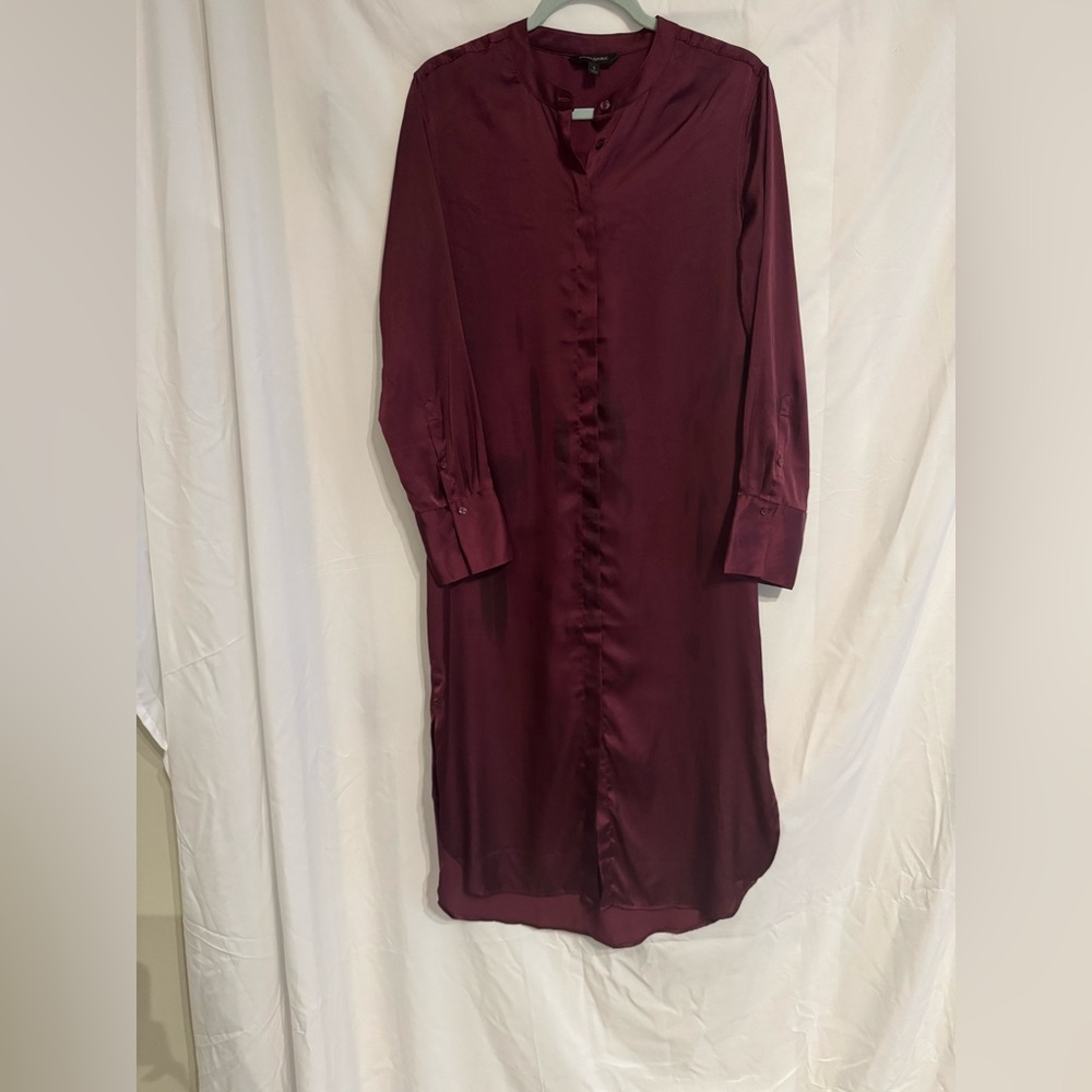 Banana Republic Factory Deep Burgundy Long Sleeve Satin Maxi Dress